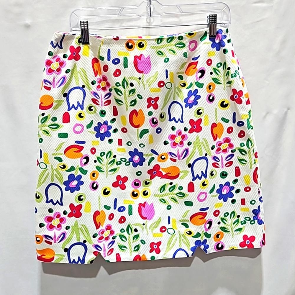 Eagle's eye, Multi-colored, Mini skirt, Floral, White, Lined, 100% Cotton, Sz 12
